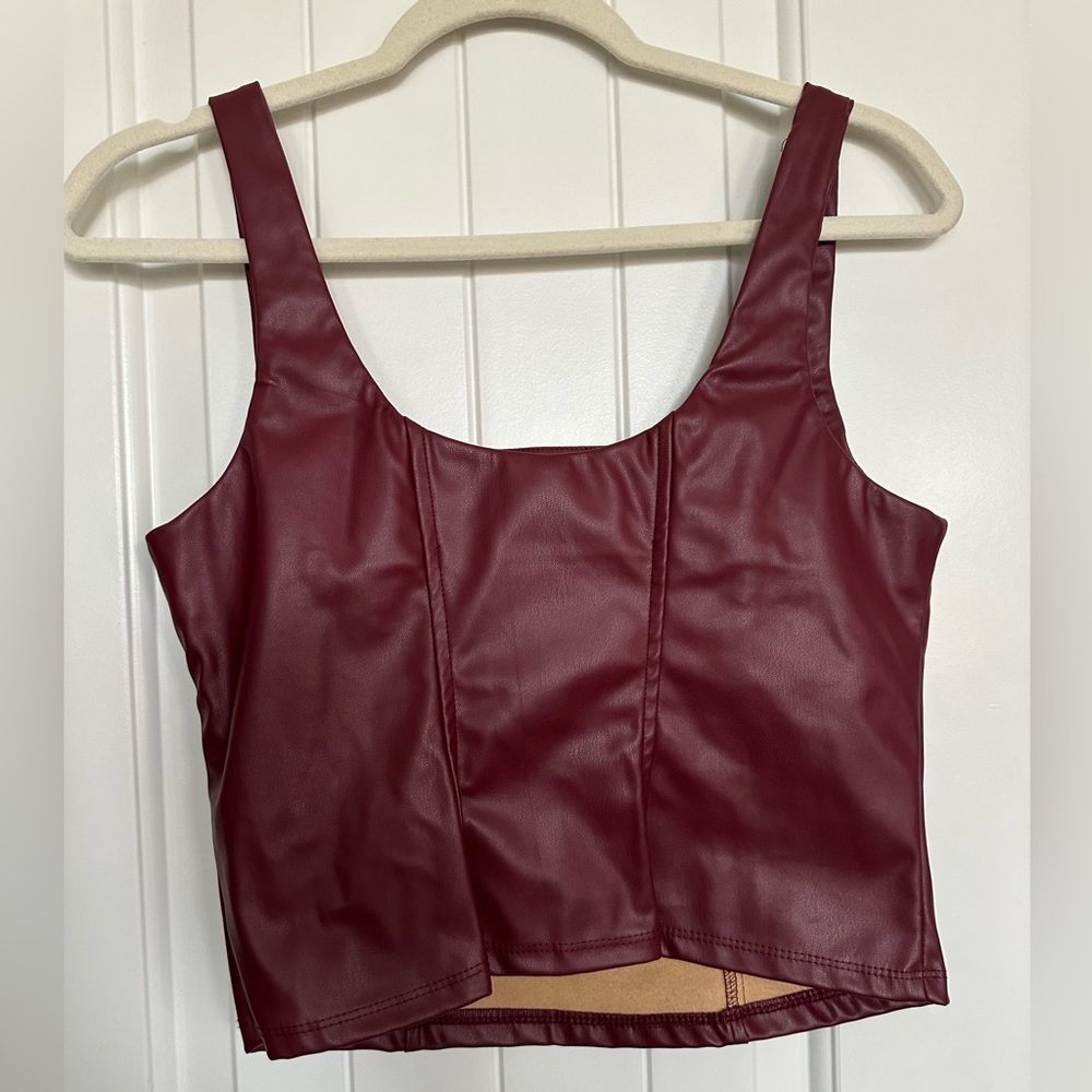 Burgundy Faux Leather Top - Picture 3 of 7